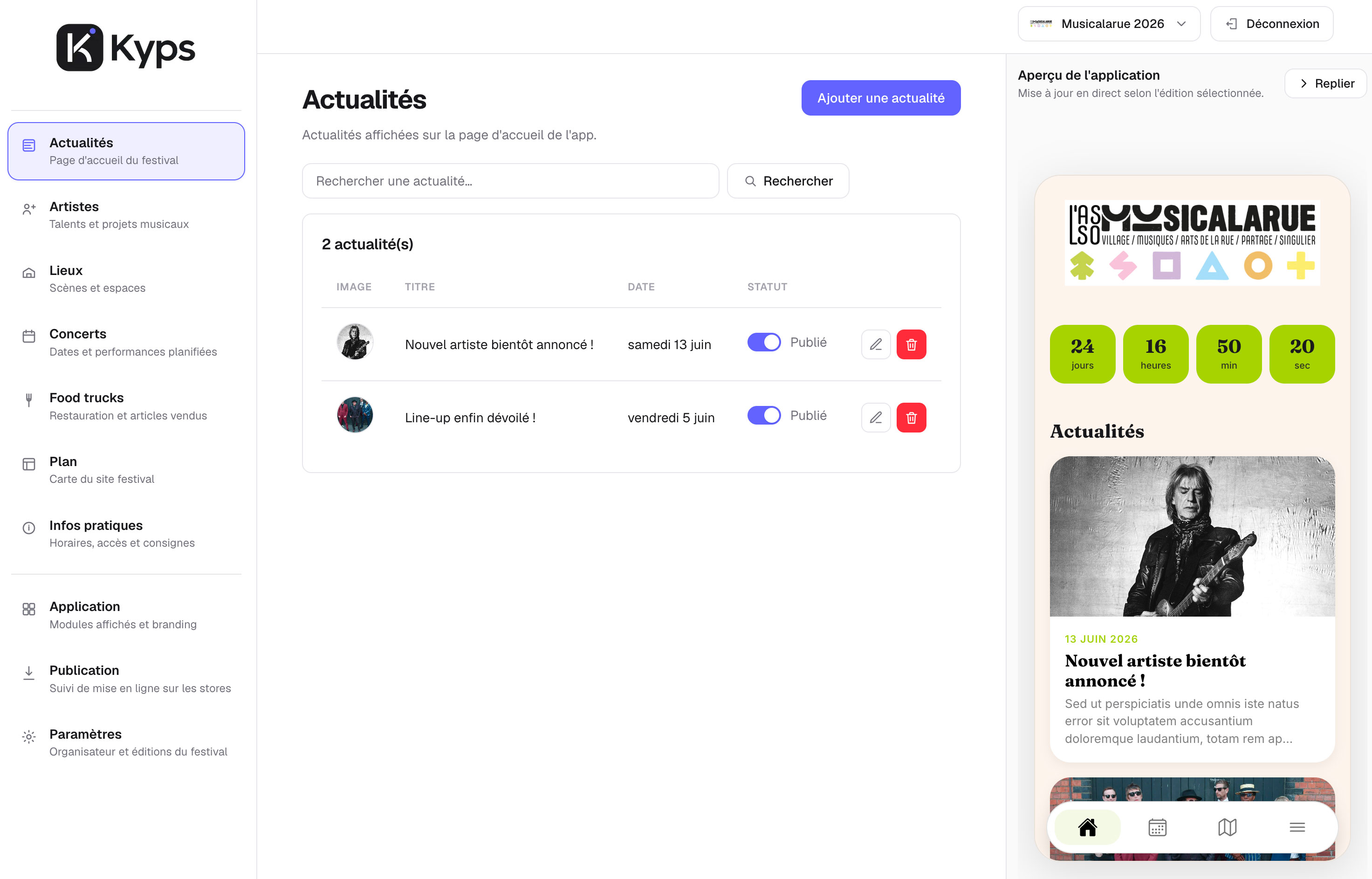 Interface Kyps avec aperçu de l'application mobile